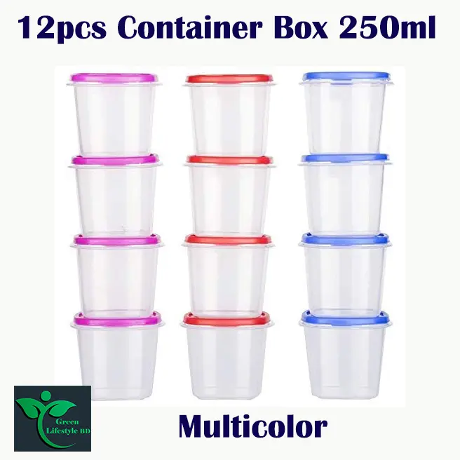 Picture of Airtight Spice Kitchen Storage Box, Containers Box For Fridge, Utility, Pickle jar, Sauce & Dip Container (250ml, Set of 12, Multicolor) - Multicolor