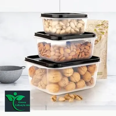 Picture of Multipurpose Plastic Food Storage Containers with Airtight Lid 3 Pcs Masala Box for Kitchen, Container for Kitchen Storage Set Dry Fruits Dabba 500ml, 1000ml, 1500ml ( Multicolor Lid) - Multicolor