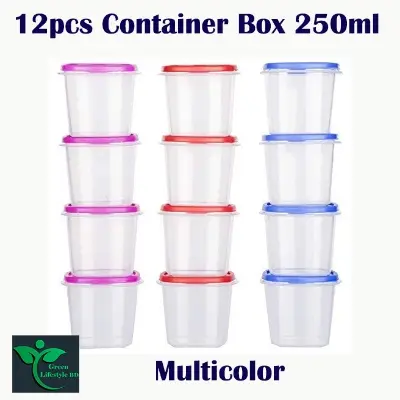 Picture of Kitchen Plastic Storage Box, Containers Box For Fridge, Utility, Pickle jar, Sauce & Dip Airtight Spice Container (250ml, Set of 12, Multicolor) - Multicolor