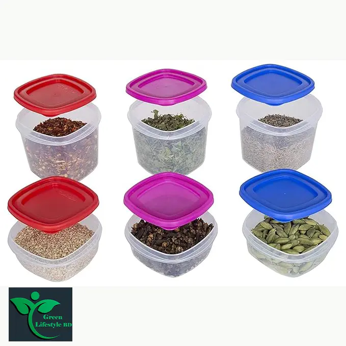 Picture of Kitchen Plastic Storage Box, Containers Box For Fridge, Utility, Pickle jar, Sauce & Dip Airtight Spice Container (250ml, Set of 12, Multicolor) - Multicolor