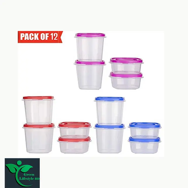 Picture of Kitchen Plastic Storage Box, Containers Box For Fridge, Utility, Pickle jar, Sauce & Dip Airtight Spice Container (250ml, Set of 12, Multicolor) - Multicolor