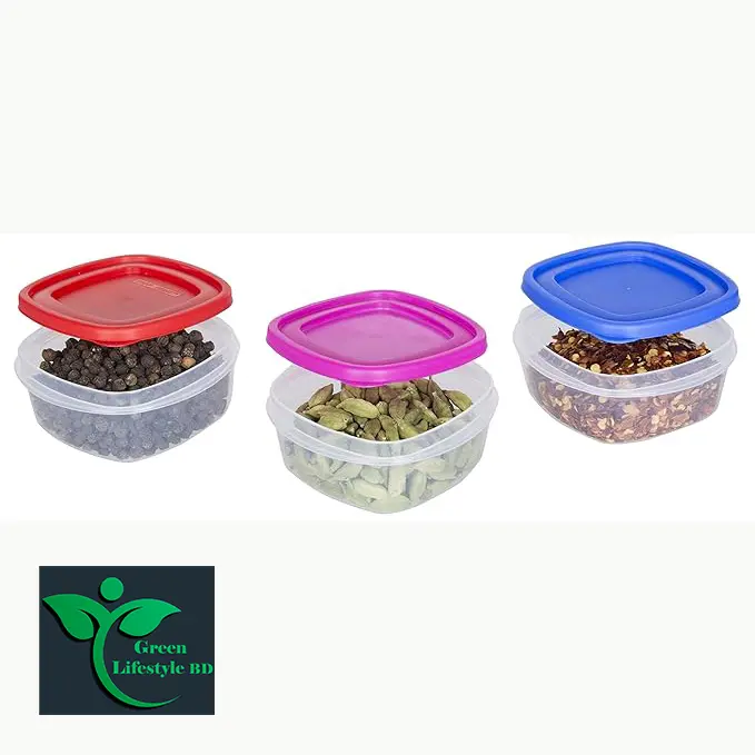 Picture of Kitchen Plastic Storage Box, Containers Box For Fridge, Utility, Pickle jar, Sauce & Dip Airtight Spice Container (250ml, Set of 12, Multicolor) - Multicolor