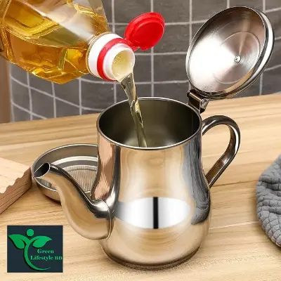 Picture of Kitchen Strainer Stainless Steel Oil  Pot with Oil Strainer Container with Strainer Dispenser Oiler Strainer Container Can with Fine Mesh Strainer for Kitchen Cooking