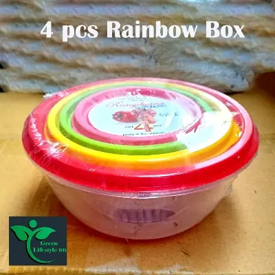 Picture of Rainbow color food box multipurpose use four piece round shape, food grade plastic for kitchen and dining use (1475 ml) - Multicolor