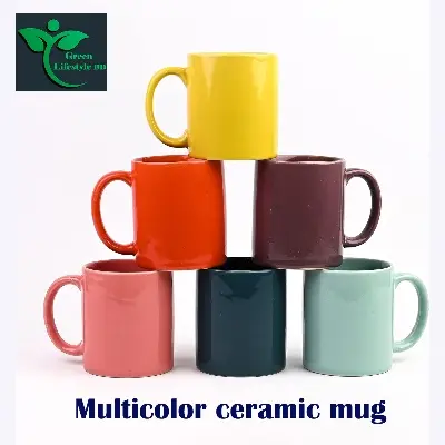 Picture of Multicolor Ceramic Coffee Mug Set of 1/2/4 (350ml) Handcrafted Design Tea Cups Stackable, Chip Resistant, Large Serving Green Tea Cups, (Color May Vary)