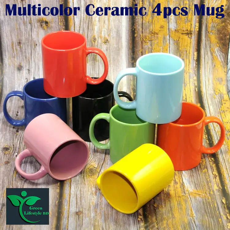 Picture of Multicolor Ceramic Coffee Mug Set of 1/2/4 (350ml) Handcrafted Design Tea Cups Stackable, Chip Resistant, Large Serving Green Tea Cups, (Color May Vary)