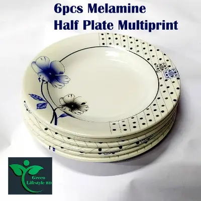 Picture of 6pcs Melamine Half Plate Multiprint 7-inch Size For Home, Office, Hotel, and Restaurant - Multicolor 1