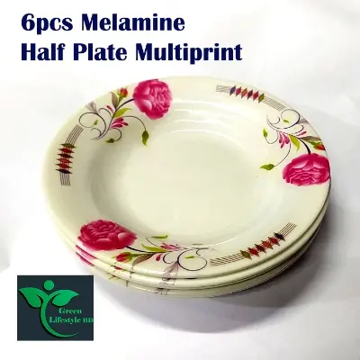 Picture of 6pcs Melamine Half Plate Multiprint 7-inch Size For Home, Office, Hotel, and Restaurant - Multicolor 1