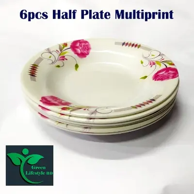Picture of 6pcs Melamine Half Plate Multiprint 7-inch Size For Home, Office, Hotel, and Restaurant - Multicolor 1