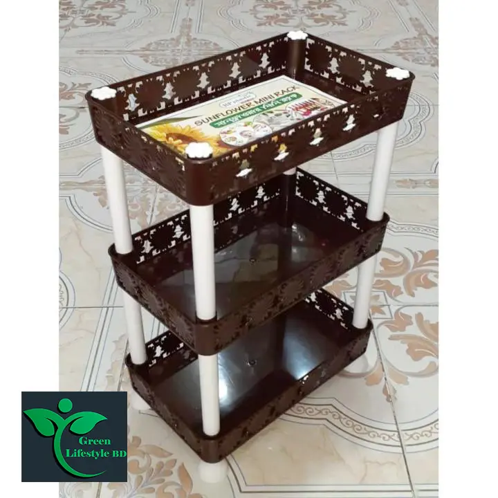 Picture of Multi-functional 3 Layer Plastic Kitchen Shelf Organizer Storage Baby Top Mini Multicolor Rack - (1 Piece)