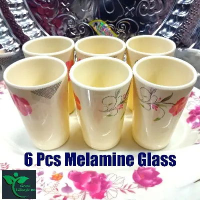Picture of 100% Pure Melamine Printed Drinking Glass Set of 6 – 350ml, 5.5 Inch Lightweight Glasses for Water, Juice & Milk - 6 Pcs Set