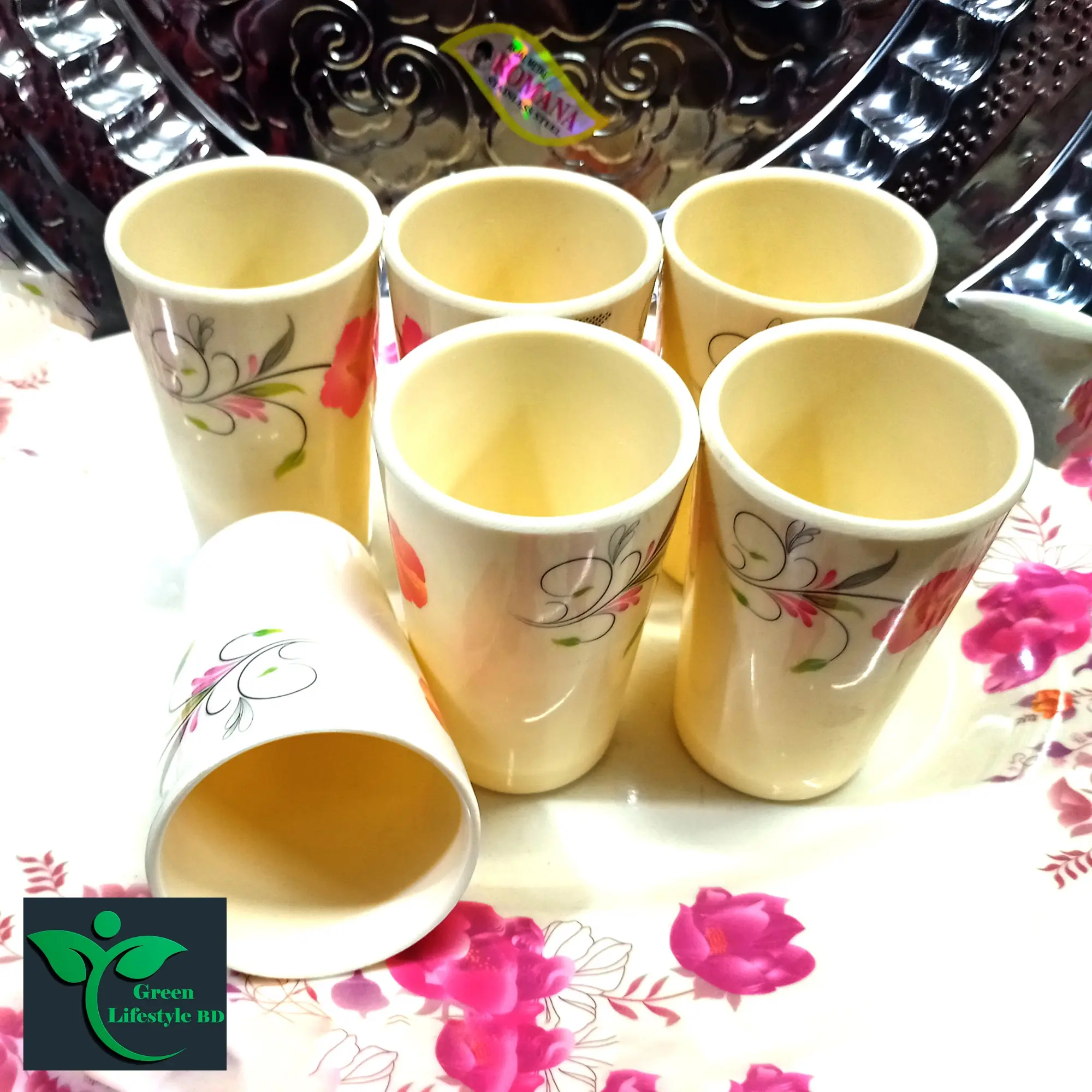Picture of 100% Pure Melamine Printed Drinking Glass Set of 6 – 350ml, 5.5 Inch Lightweight Glasses for Water, Juice & Milk - 6 Pcs Set