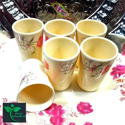 Picture of 100% Pure Melamine Printed Drinking Glass Set of 6 – 350ml, 5.5 Inch Lightweight Glasses for Water, Juice & Milk - 6 Pcs Set
