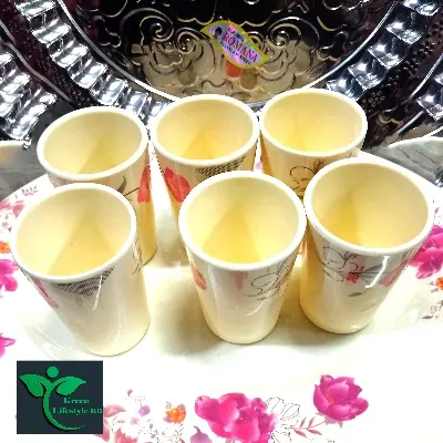 Picture of 100% Pure Melamine Printed Drinking Glass Set of 6 – 350ml, 5.5 Inch Lightweight Glasses for Water, Juice & Milk - 6 Pcs Set