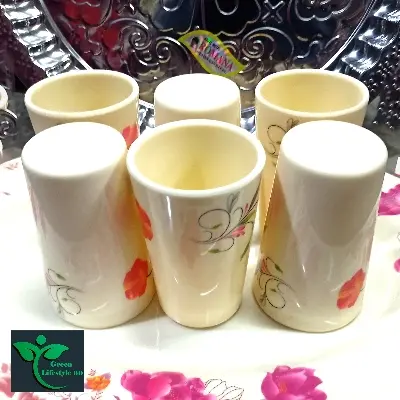 Picture of 100% Pure Melamine Printed Drinking Glass Set of 6 – 350ml, 5.5 Inch Lightweight Glasses for Water, Juice & Milk - 6 Pcs Set