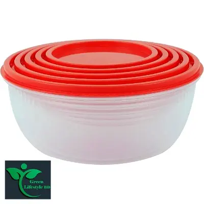 Picture of 4 Pcs set plastic round Bowl/ food box/ spice box with lid 575-2200ml and Non-toxic, Freezer-safe, Dishwasher Safe Bowl for home, office, & kitchen - Multicolor