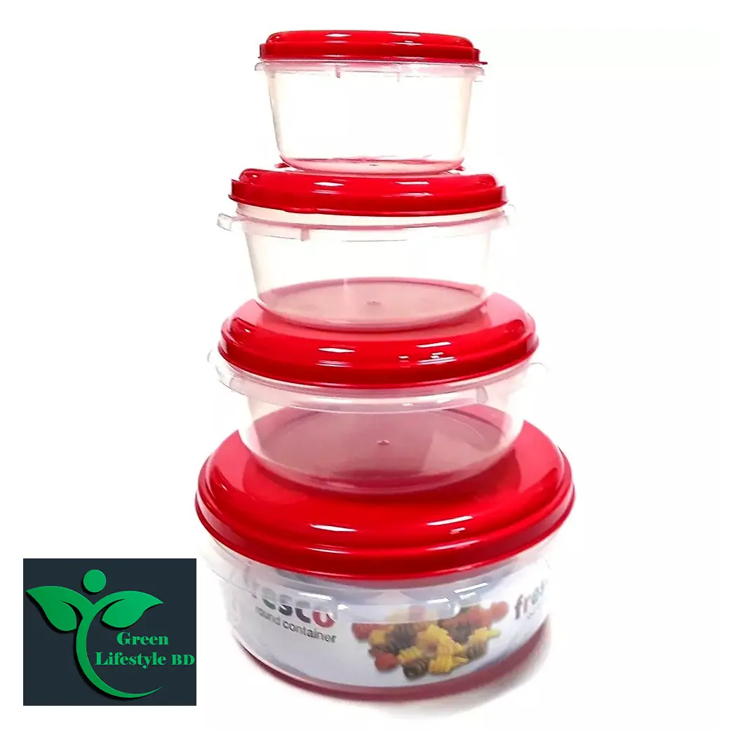 Picture of 4 Pcs set plastic round Bowl/ food box/ spice box with lid 575-2200ml and Non-toxic, Freezer-safe, Dishwasher Safe Bowl for home, office, & kitchen - Multicolor