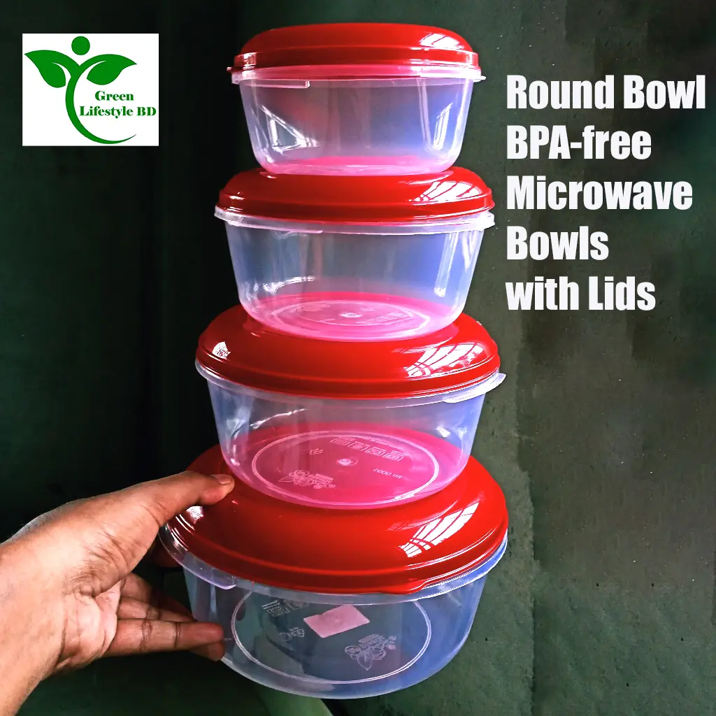 Picture of 4 Pcs Round Bowl/ Storage Box/ Food Box For Kitchen Plastic Container with Lids 575-2200ml - Multicolor