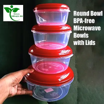 Picture of 4 Pcs Round Bowl/ Storage Box/ Food Box For Kitchen Plastic Container with Lids 575-2200ml - Multicolor