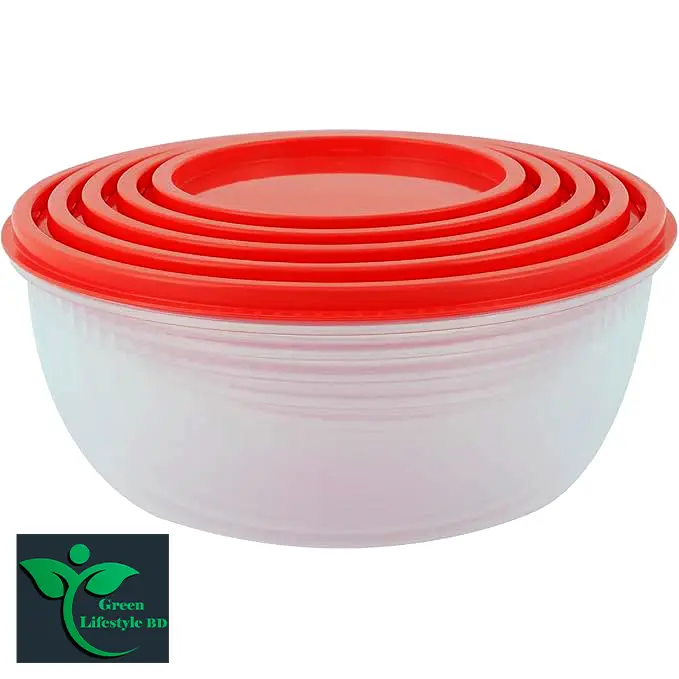Picture of 4 Pcs Round Bowl/ Storage Box/ Food Box For Kitchen Plastic Container with Lids 575-2200ml - Multicolor