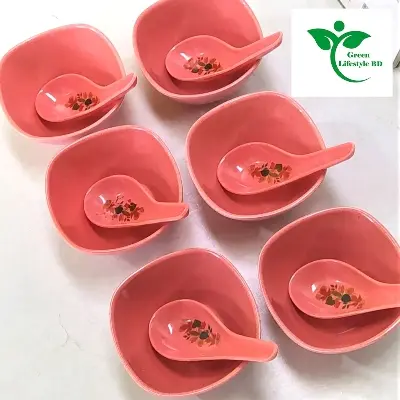 Picture of 6 pcs Square Soup Bowl With 6 pcs Spoon - Pink Color - Size 3.5" Perfect  For Serving Soups And Desserts - Pink