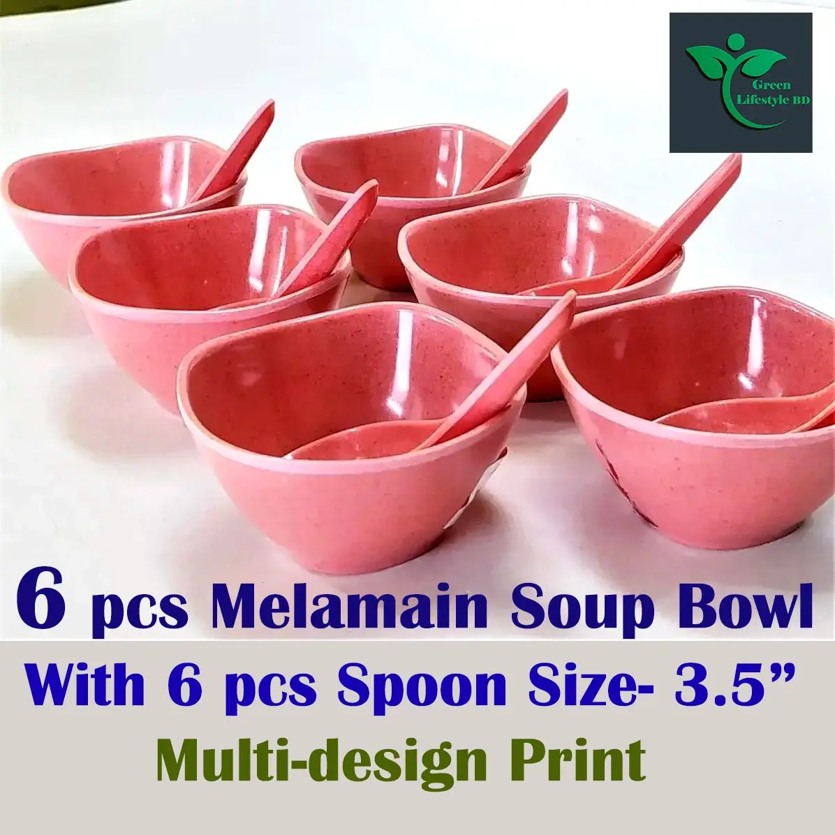 Picture of 6 pcs Square Soup Bowl With 6 pcs Spoon - Pink Color - Size 3.5" Perfect  For Serving Soups And Desserts - Pink