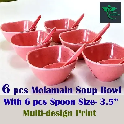 Picture of 6 pcs Square Soup Bowl With 6 pcs Spoon - Pink Color - Size 3.5" Perfect  For Serving Soups And Desserts - Pink