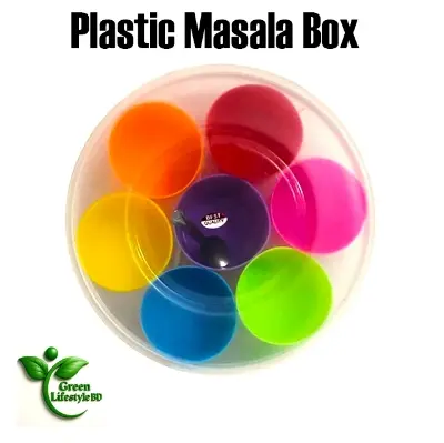 Picture of Multicolor 7-Container Round Plastic Masala Box – 150g Capacity, Food Grade Spice Organizer for Kitchen - Multicolor
