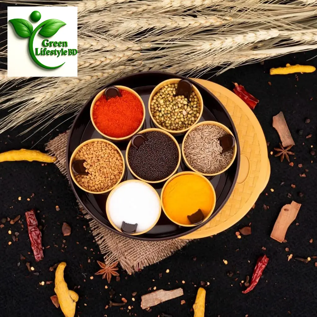 Picture of 7-in-1 Plastic Round Spice Box – Masala Dani Organizer for Neat & Easy Kitchen Storage - Multicolor