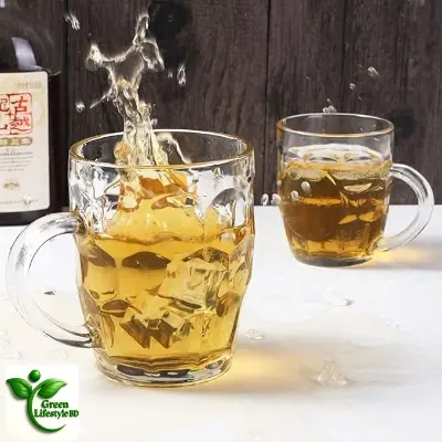 Picture of European Stein Style Dimple Glass Mugs – 500ml Large Handle Beer & Beverage Mug Set | Classic Dishwasher Safe Glassware