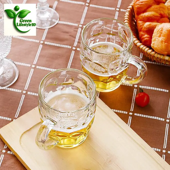 Picture of 500ml Classic European Dimple Glass Water/Beer Mug – Large Handle, Dishwasher Safe – Premium Stein Style for All Beverages