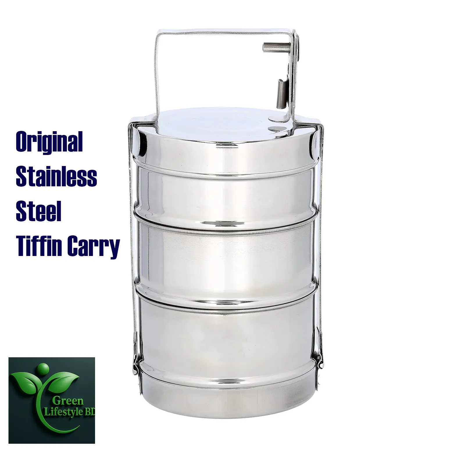 Picture of Indian Tiffin Box Stainless Steel 3Tier Lunch Box Multi Layer Stackable Round Containers Tiffin Hot Food Carrier Tins Lunch Storage Portable for Kids Adults Work Office School Picnic - Grey