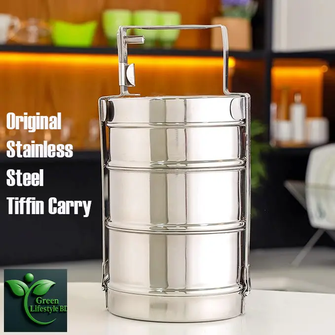 Picture of Tiffin Carrier, Stainless Steel Tiffin Box, Lunch Box for School, College and Office, Multi Box (3-Tier) - Grey