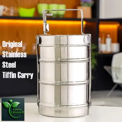 Picture of Tiffin Carrier, Stainless Steel Tiffin Box, Lunch Box for School, College and Office, Multi Box (3-Tier) - Grey
