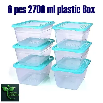 Picture of Rectangular Plastic Food Storage Container With Lid Kitchen Container Meat Box Fridge and Freezer Storage Boxes -2700 ml, 2/4/6 Pcs, Clear