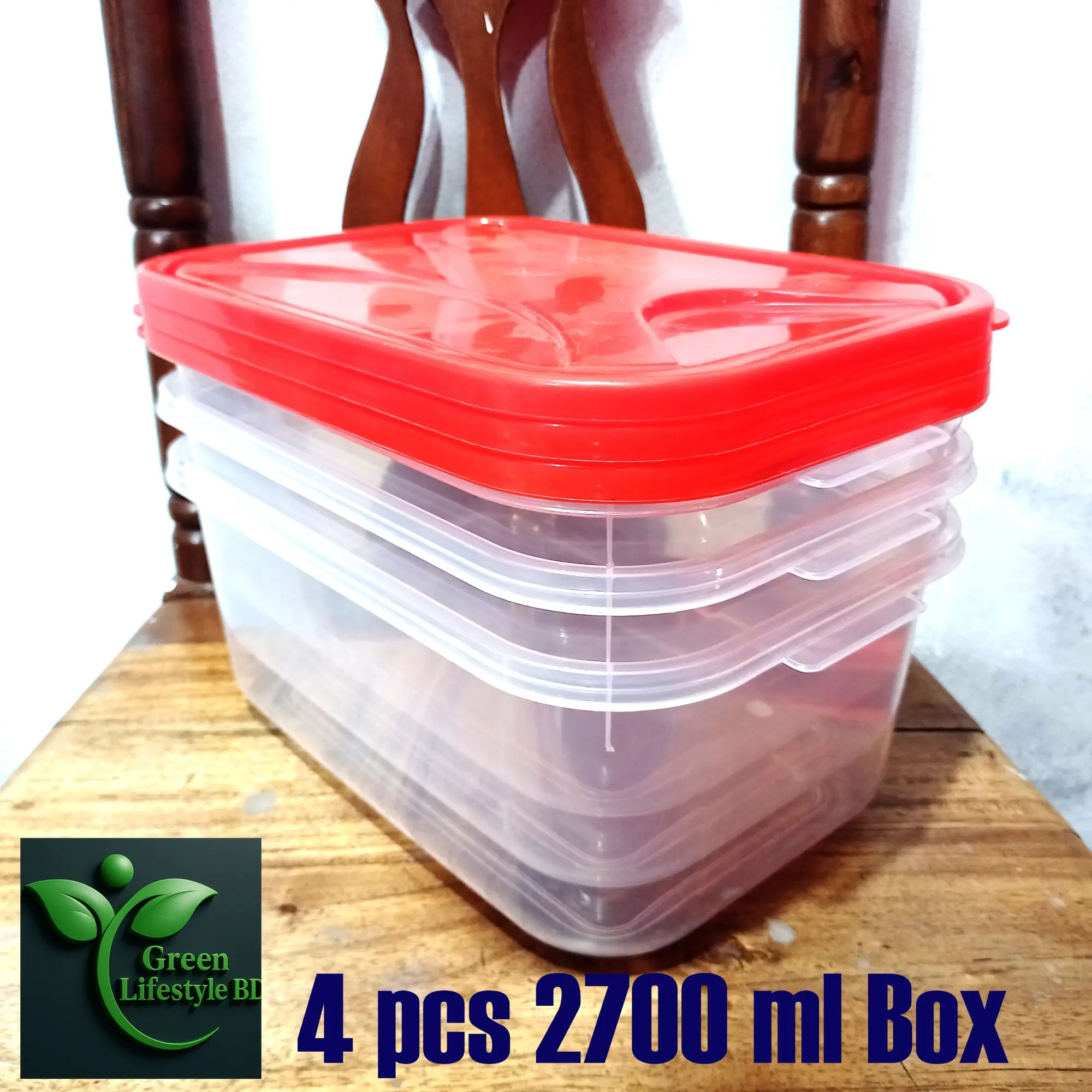 Picture of Rectangular Plastic Food Storage Container With Lid Kitchen Container Meat Box Fridge and Freezer Storage Boxes -2700 ml, 2/4/6 Pcs, Clear