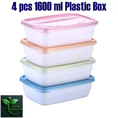 Picture of Rectangular Plastic Food Storage Container with Lid, Kitchen Container Meat Box, Fridge and Freezer Storage Boxes, Bowl - 1600ml, 2/4/6 Pcs Set, Clear