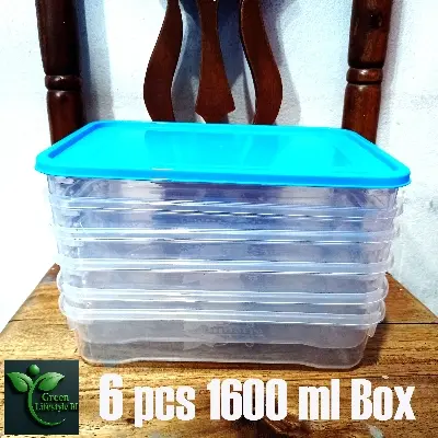 Picture of Rectangular Plastic Food Storage Container with Lid, Kitchen Container Meat Box, Fridge and Freezer Storage Boxes, Bowl - 1600ml, 2/4/6 Pcs Set, Clear