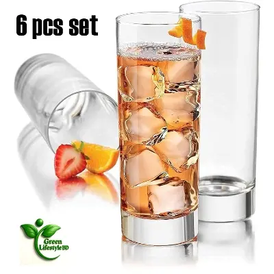 Picture of Italian Style Long Drink Crystal Cut Glass Set of 6 – 300ml Transparent Water, Juice & Whisky Glasses | Elegant Glassware for Home & Gifts - Clear 6 pcs Set