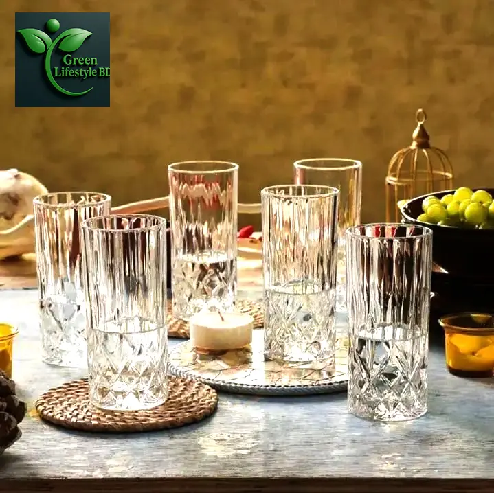 Picture of Crystal Clear Drinking Glass Set of 6 – Clear Tall Water & Juice Glasses | Elegant Glassware for Whiskey, Cocktails & Kitchen Use – Perfect Gift - Clear 6 pcs