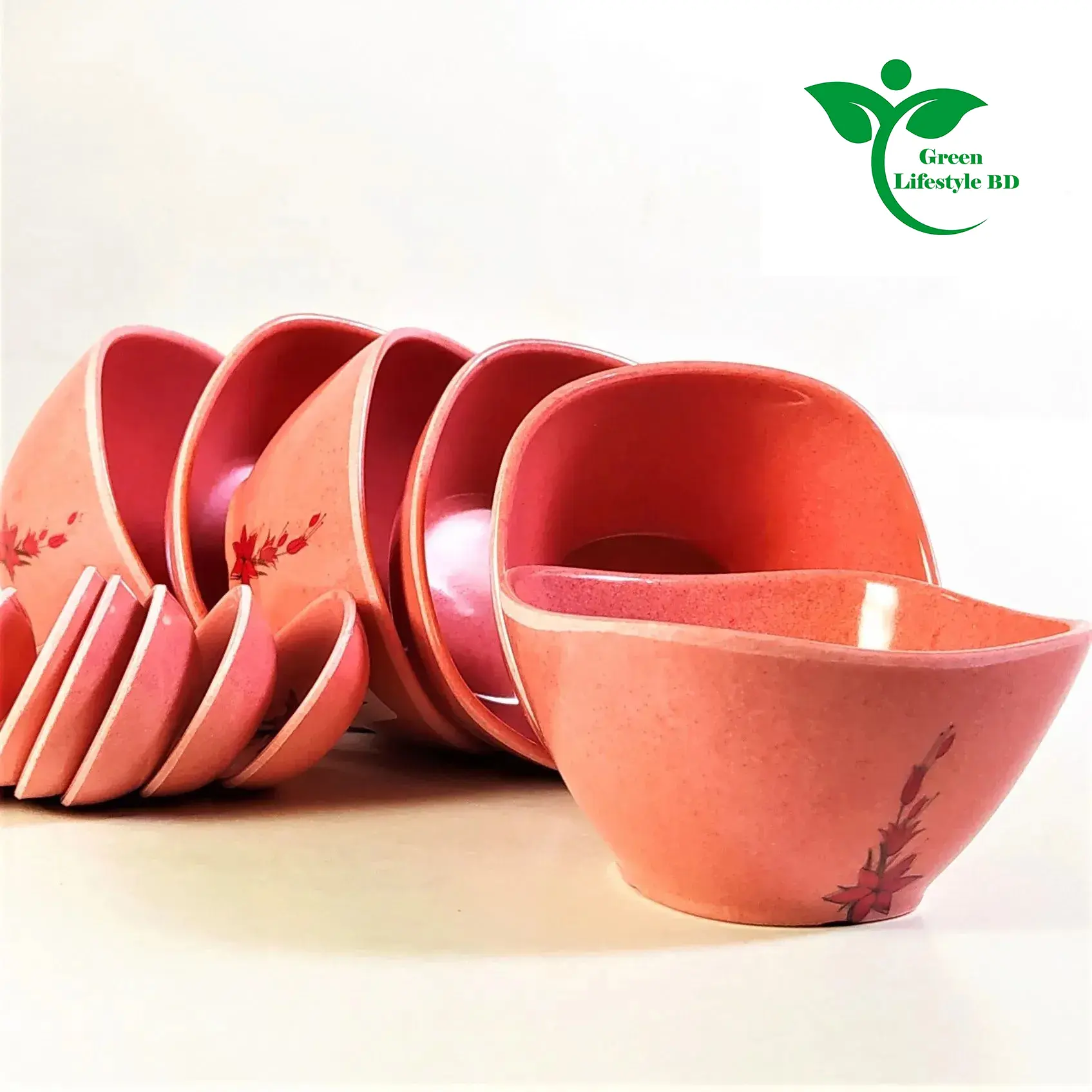 Picture of High quality Big Square Soup Bowl 6 Piece set (4.5) Inch Pink Color. - Pink