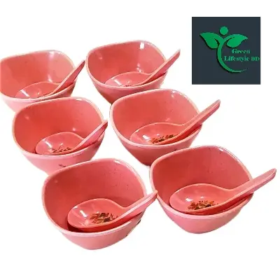 Picture of Square Soup Bowl 6 Piece with 6 Piece Spoon  (3.5) Inch Pink Color. - Pink