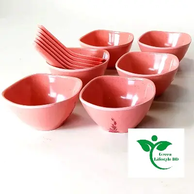 Picture of Square Soup Bowl 6 Piece with 6 Piece Spoon  (3.5) Inch Pink Color. - Pink