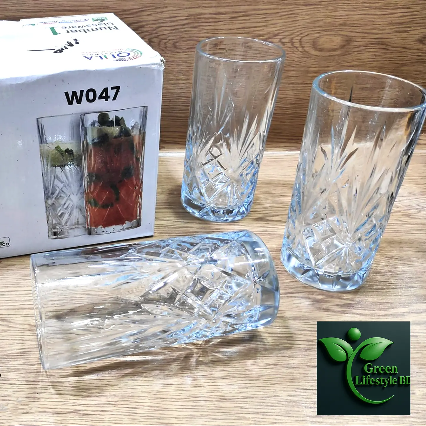 Picture of Drinking Glasses Set of 6, Crystal Print Glasses, Clear Tall Glass Cups, Water Glass for Kitchen, Juice, Whiskey, Cocktail Glasses for Gifts Glassware. - Clear 6 pcs