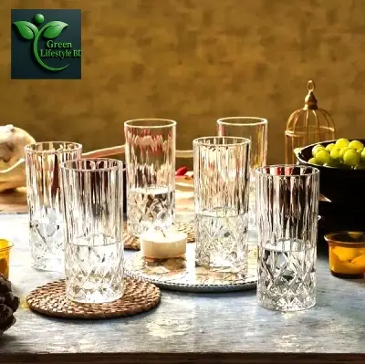 Picture of Crystal Clear Drinking Glasses Set of 6 – Tall, Elegant Glassware for Water, Juice, Whiskey & Cocktails – Perfect for Kitchen or Gift Use - Clear 6 pcs