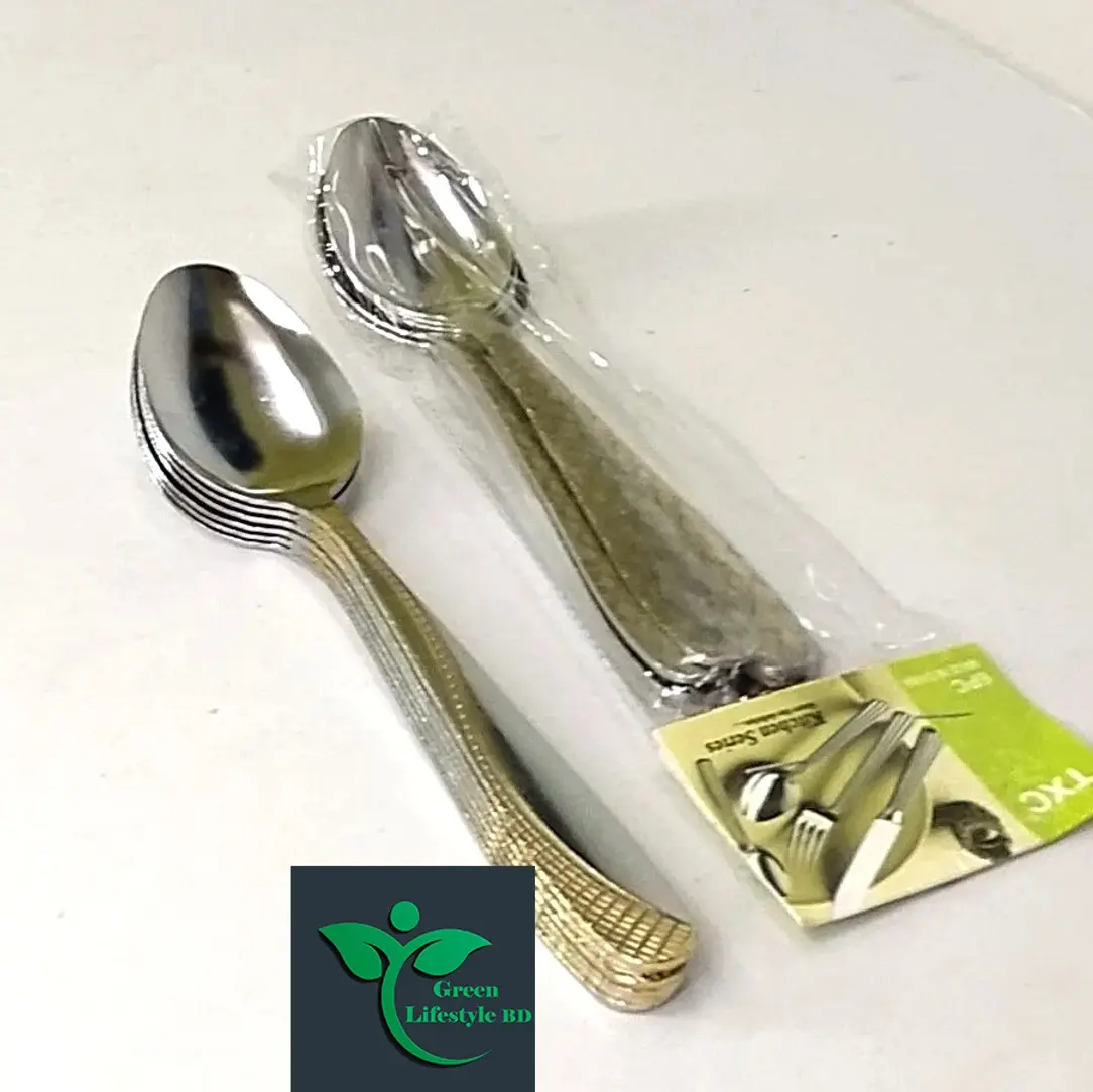 Picture of 8 Inch 6 Pieces Stainless Steel Spoon Set for home and restaurant ( Multi Design Print ) - Multicolor