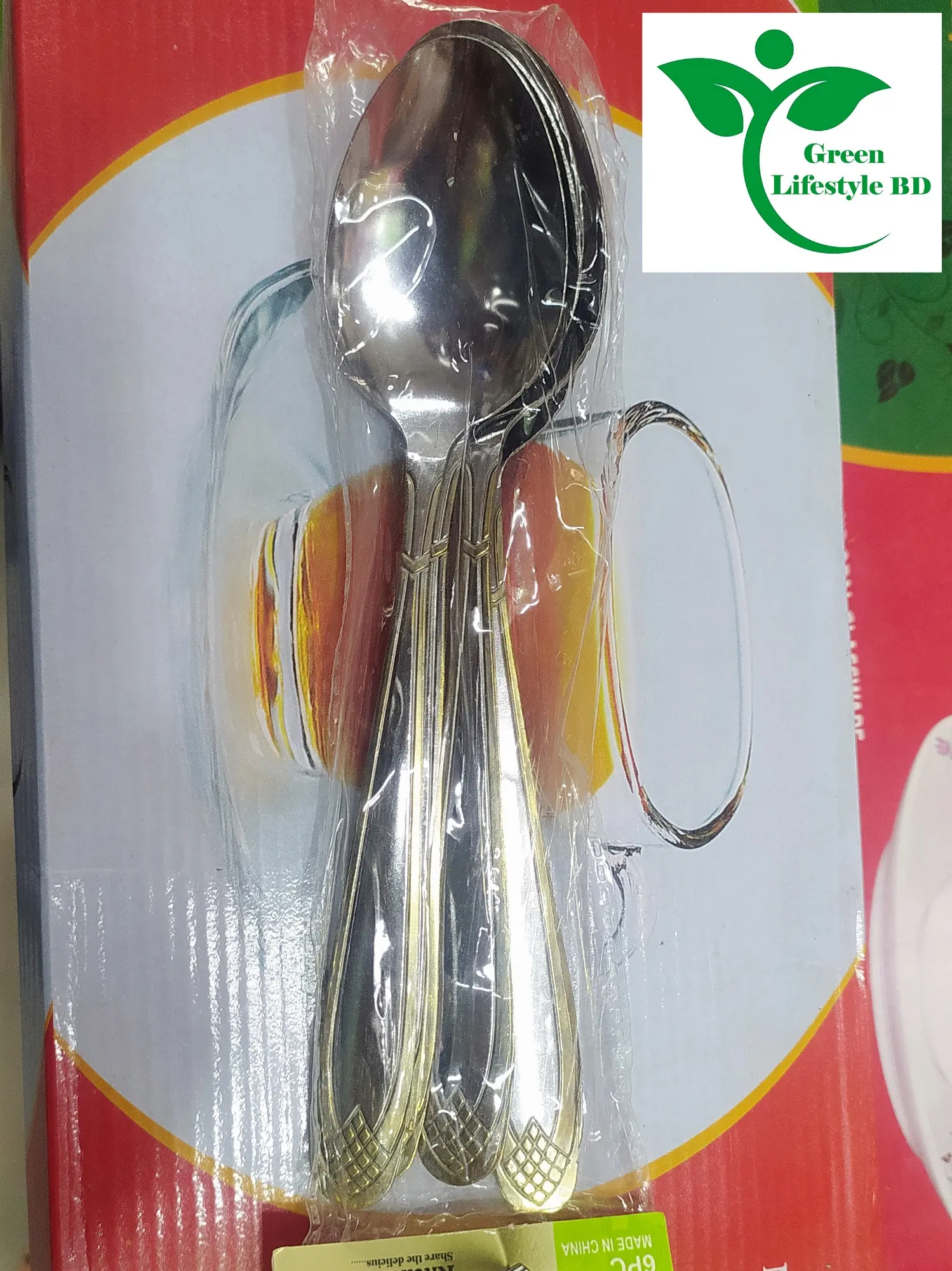 Picture of 8 Inch 6 Pieces Stainless Steel Spoon Set for home and restaurant ( Multi Design Print ) - Multicolor