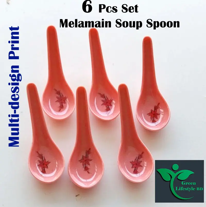 Picture of High-quality Melamine soup spoon 6 pcs Set 4+ inches long multi-design print Pink Color. - Pink