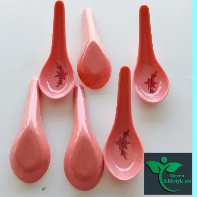 Picture of High-quality Melamine soup spoon 6 pcs Set 4+ inches long multi-design print Pink Color. - Pink