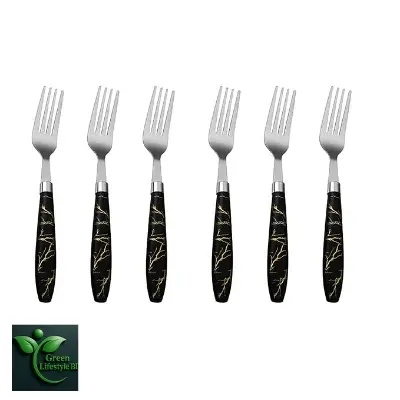 Picture of 6pcs Stainless Steel Fork / Cutlery Spoon Set With Ceramic Design Silicon Handle Stainless Steel Fork Spoon Set - Multicolor
